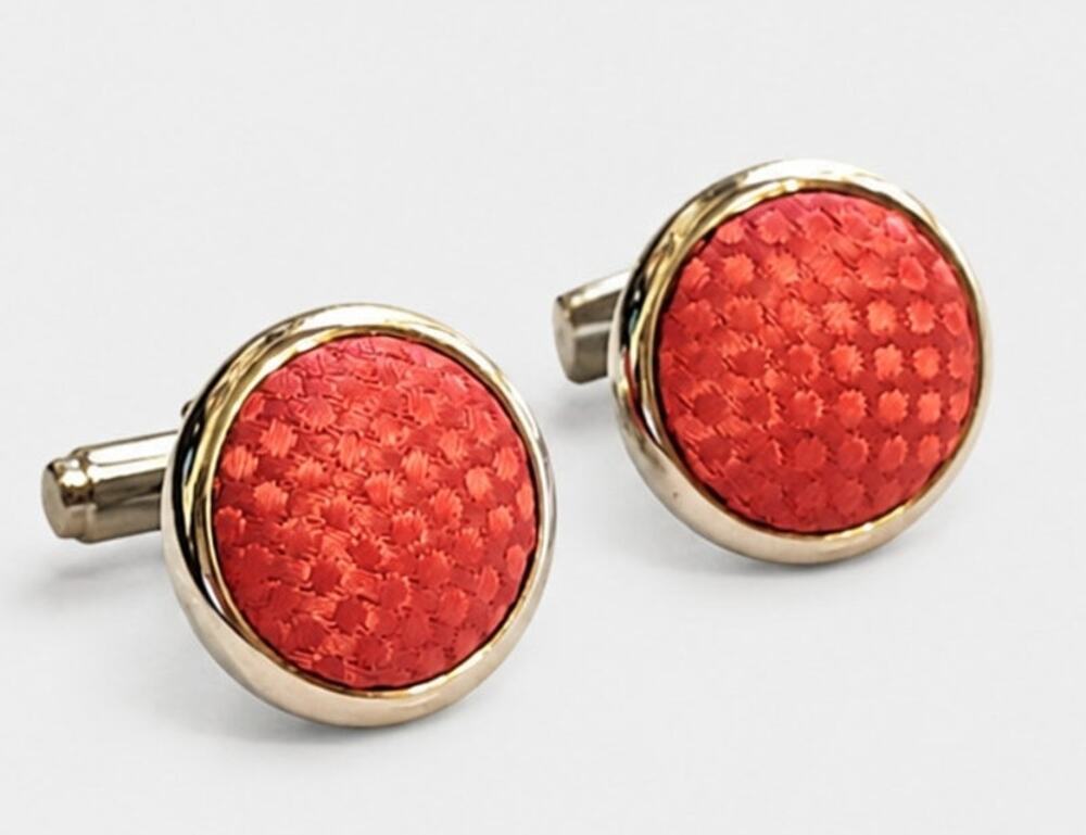 Pink Fabric Cuff Links Vintage Silver Tone Formal Cuff Links cl-